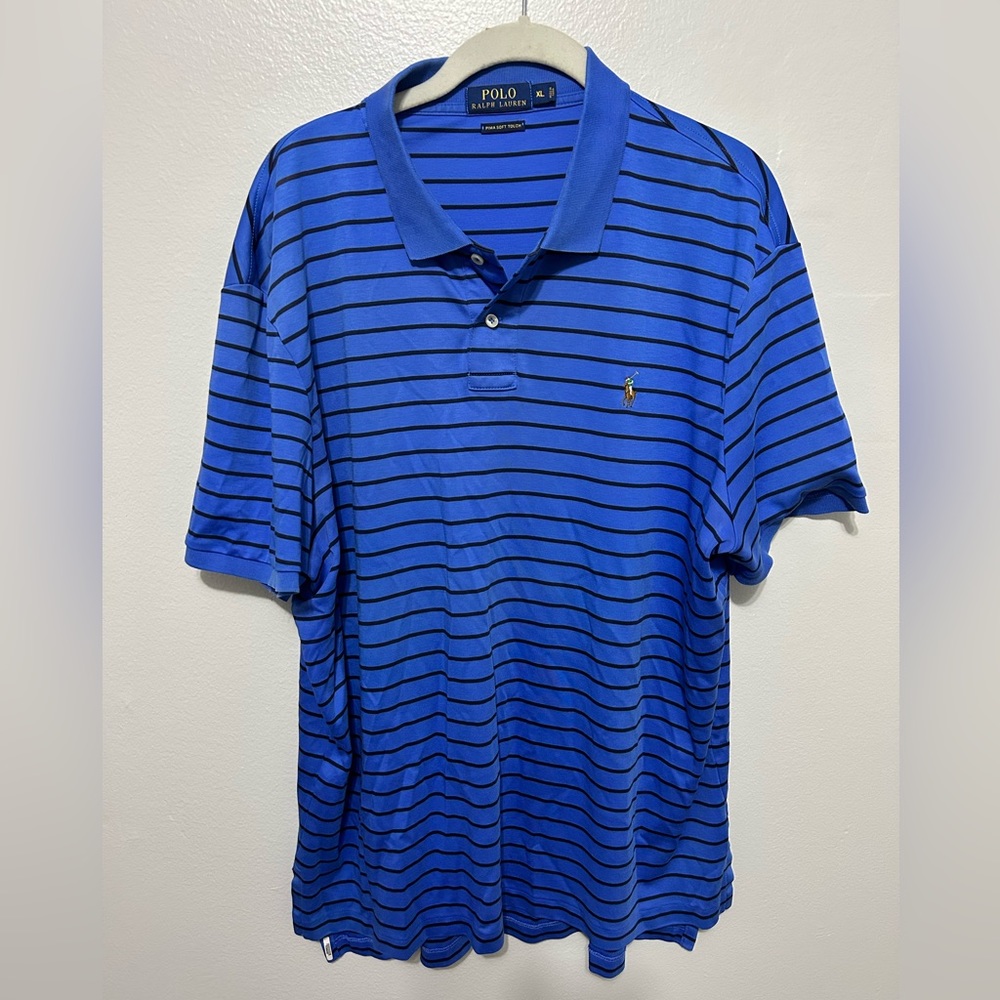 Polo Ralph Lauren Men’s Polo Shirt Blue Stripes XL Pima Soft Touch Gently Used